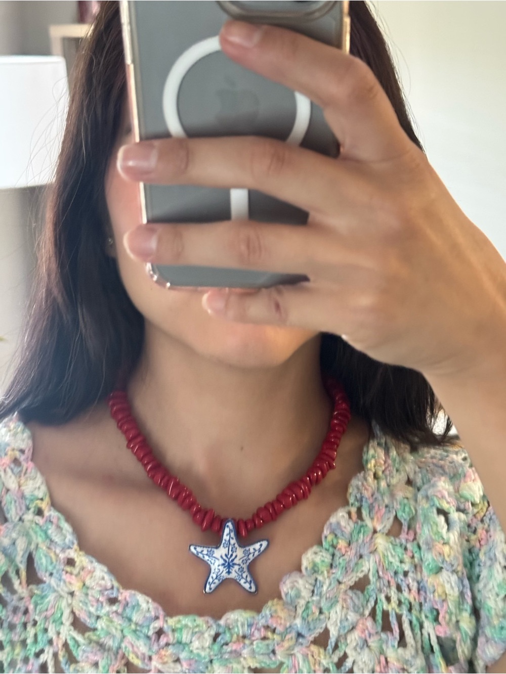 Beaded Necklace with Blue & White Starfish Pendant - Picture 6 of 8